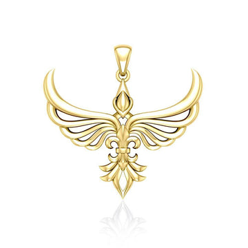 Phoenix with Fleur De Lis Solid Gold Pendant GPD5089 - Jewelry
